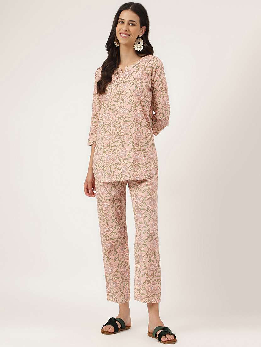 floral print notch neck pyjama set 