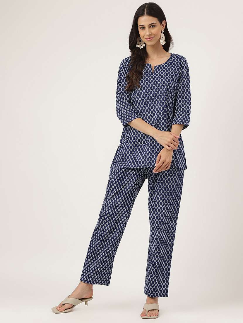  printed notch neck pyjama set  - 19691393 -  Zoom Image - 0