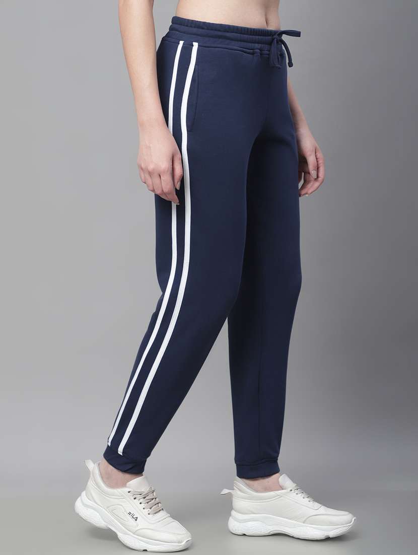 navy blue cotton blend taped track pant - 19691528 -  Standard Image - 1