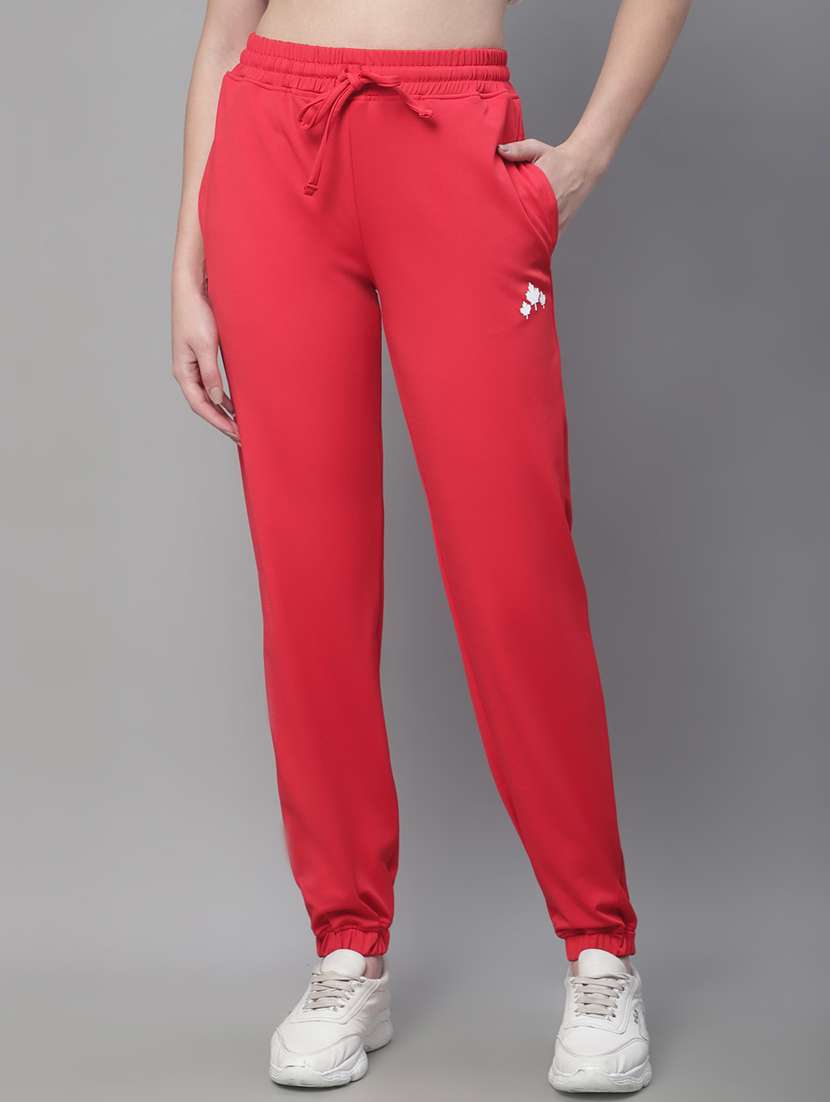 red cotton blend track pants
