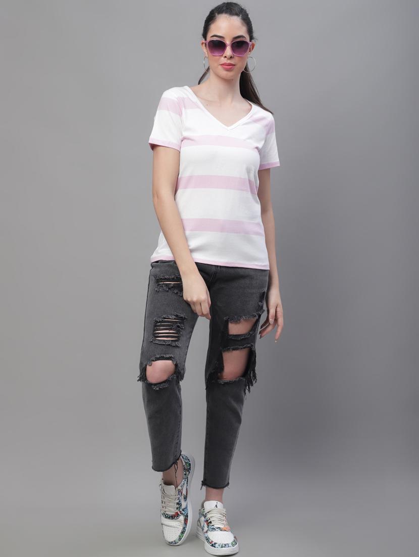 women's color block v neck t-shirt - 19691630 - Standard Image - 4