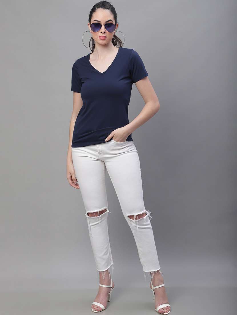 women's plain v neck t-shirt - 19691635 -  Standard Image - 4