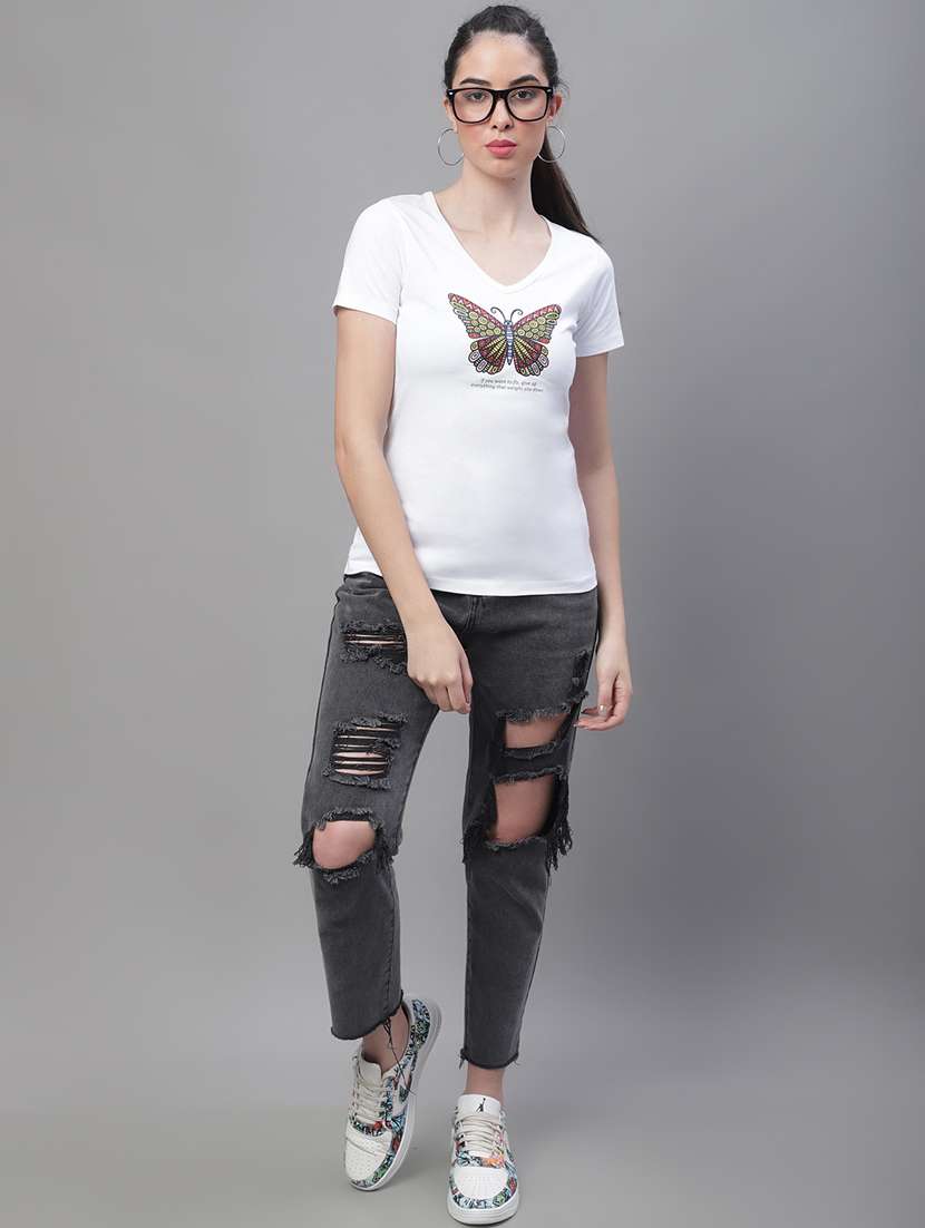 women's chest print v neck t-shirt - 19691649 -  Standard Image - 4