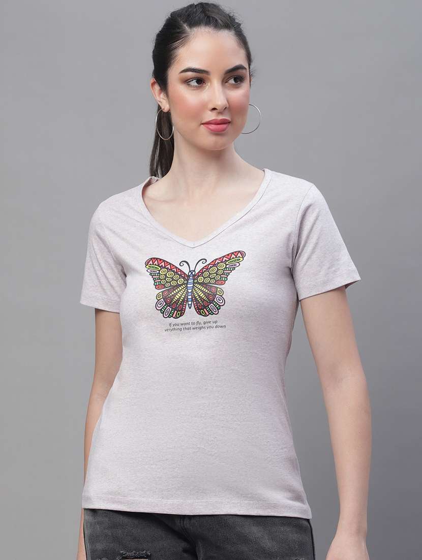 women's front print v neck t-shirt