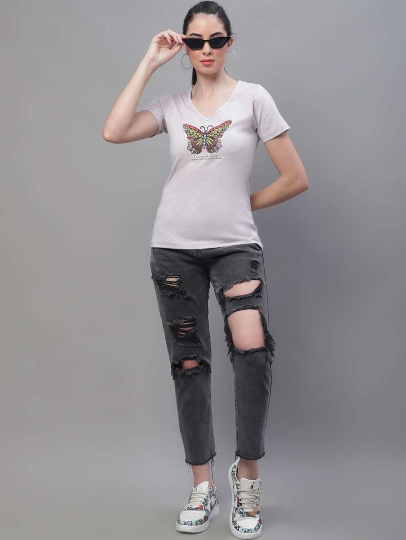 women's front print v neck t-shirt - 19691652 -  Standard Image - 4