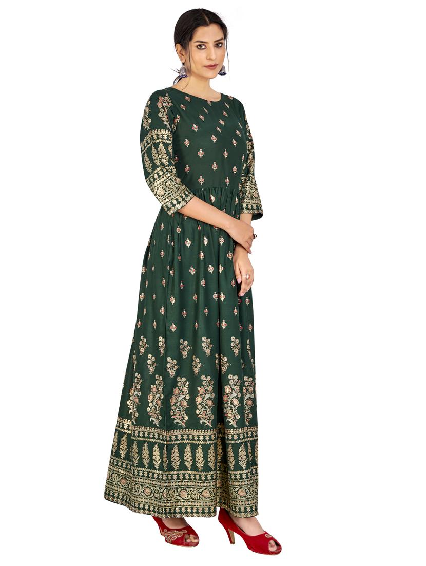round neck printed a-line gown - 19693228 -  Standard Image - 1