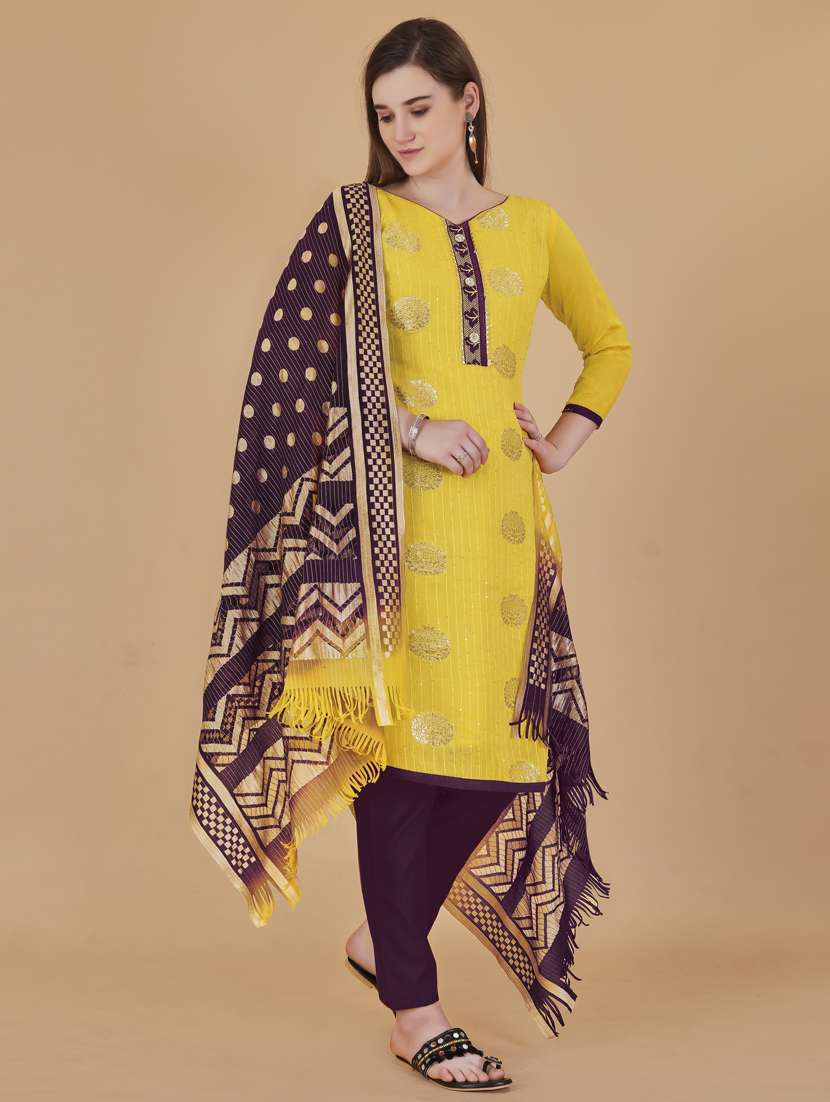 yellow printed straight pant unstitched suit - 19693583 -  Standard Image - 1