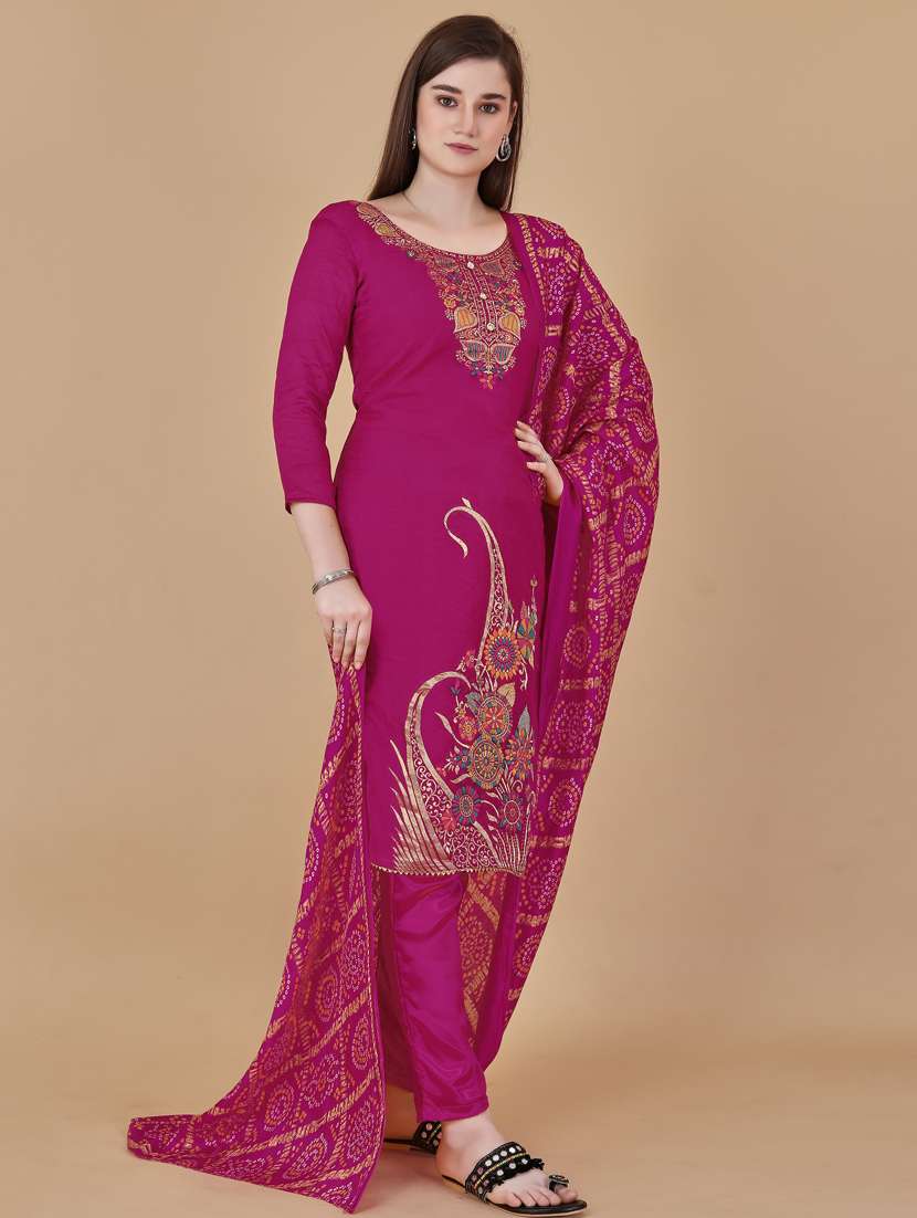 pink printed straight pant unstitched suit - 19693596 -  Standard Image - 1