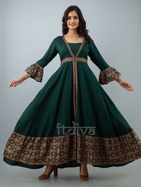 square neck printed anarkali kurta 