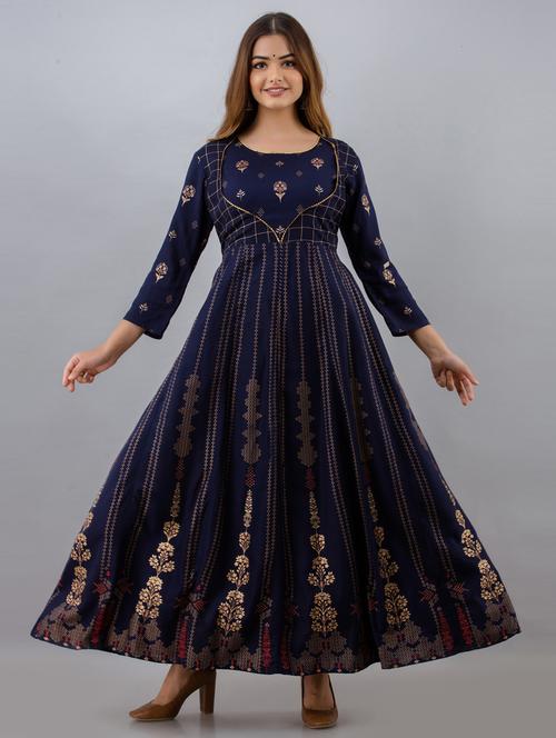 women boat neck printed flared kurta  - 19693682 -  Standard Image - 0