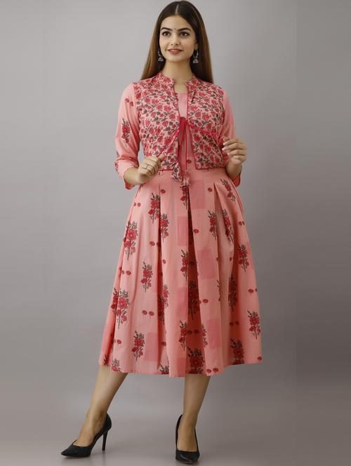 women mandarin collar printed flared dress - 19693704 - Standard Image - 0