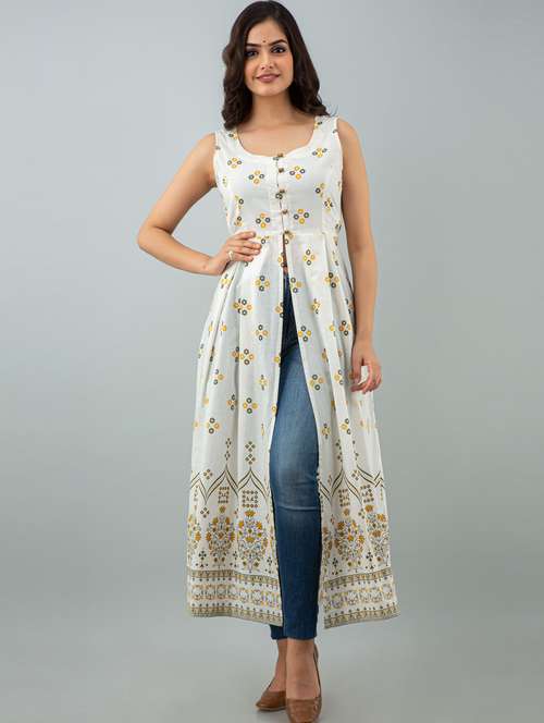 women boat neck printed front slit kurta - 19693712 - Standard Image - 0