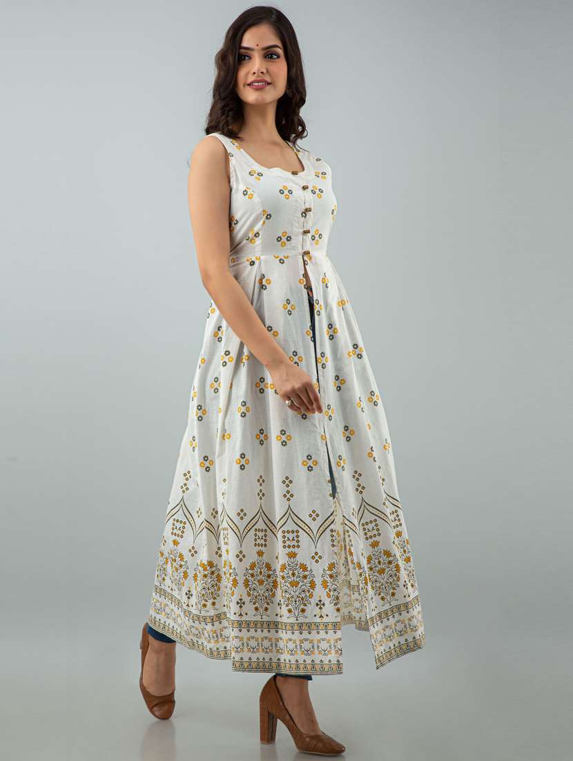women boat neck printed front slit kurta  - 19693712 -  Standard Image - 1