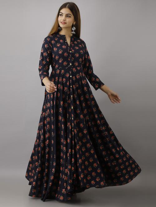 women mandarin collar printed flared kurta - 19693715 - Standard Image - 0