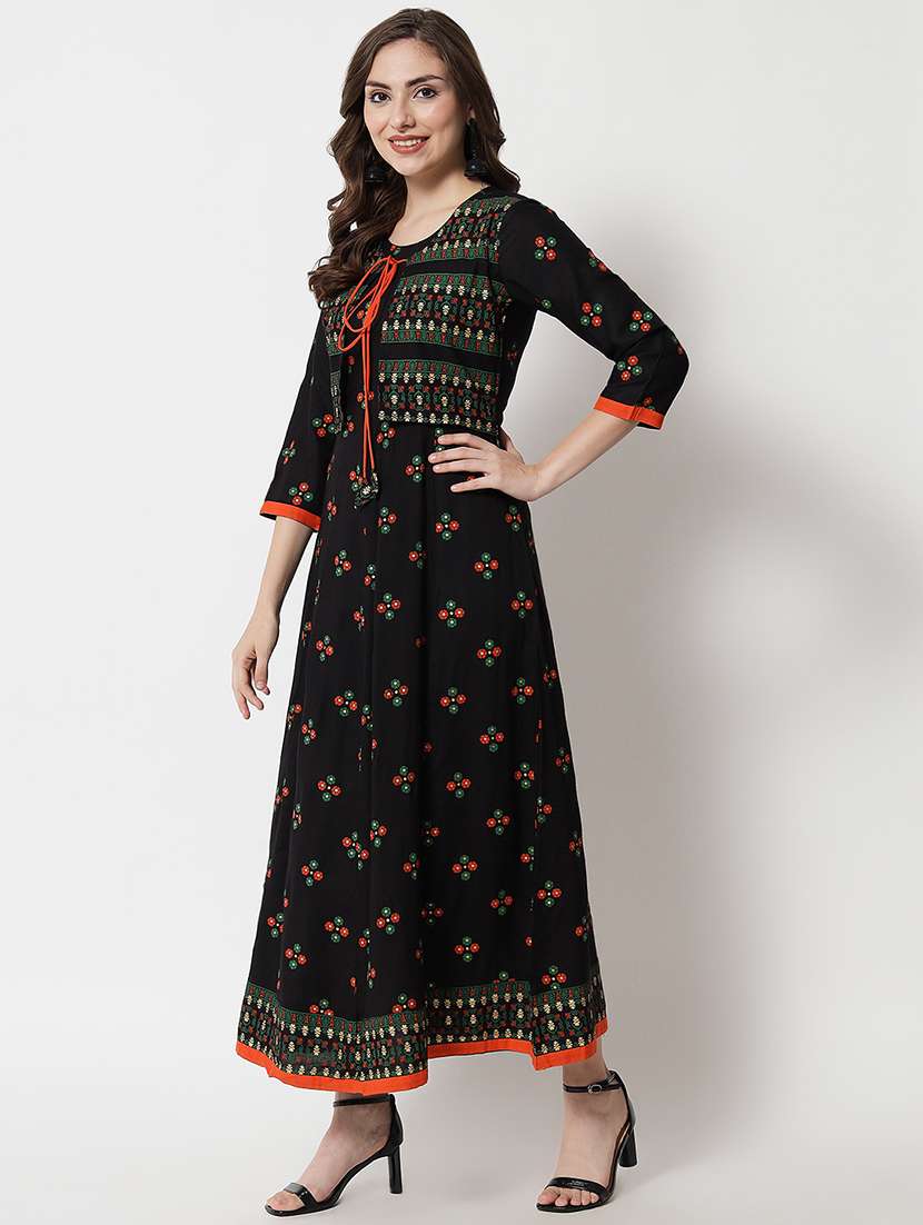 Round Neck Printed A-line Gown With Jacket - 19693749 -  Standard Image - 1