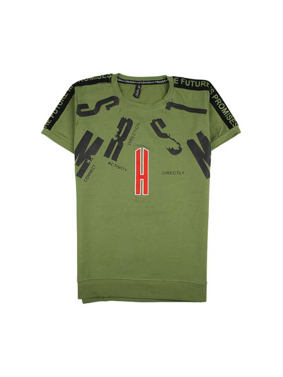 olive printed round neck t-shirt