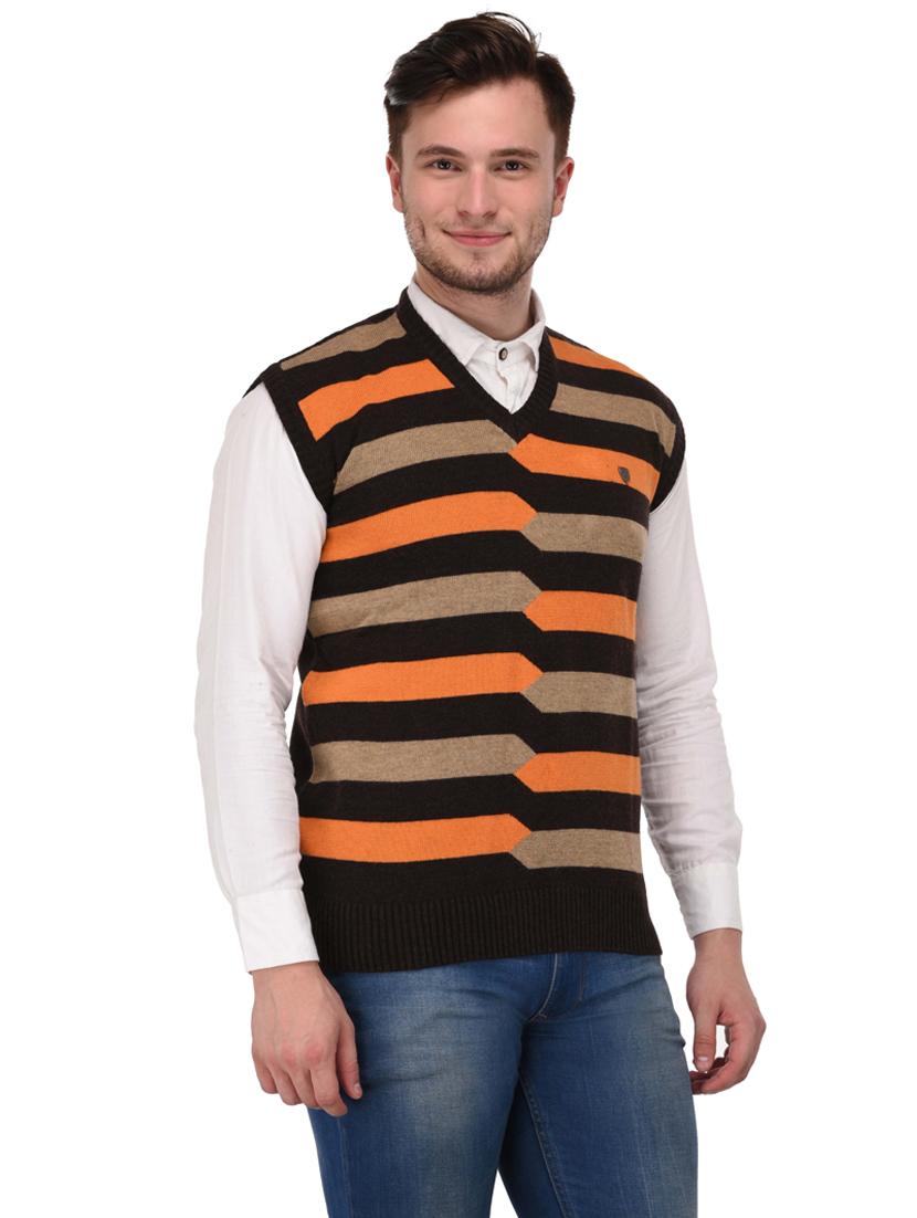 v neck wool blend stripes pullover - 19694805 - Standard Image - 1