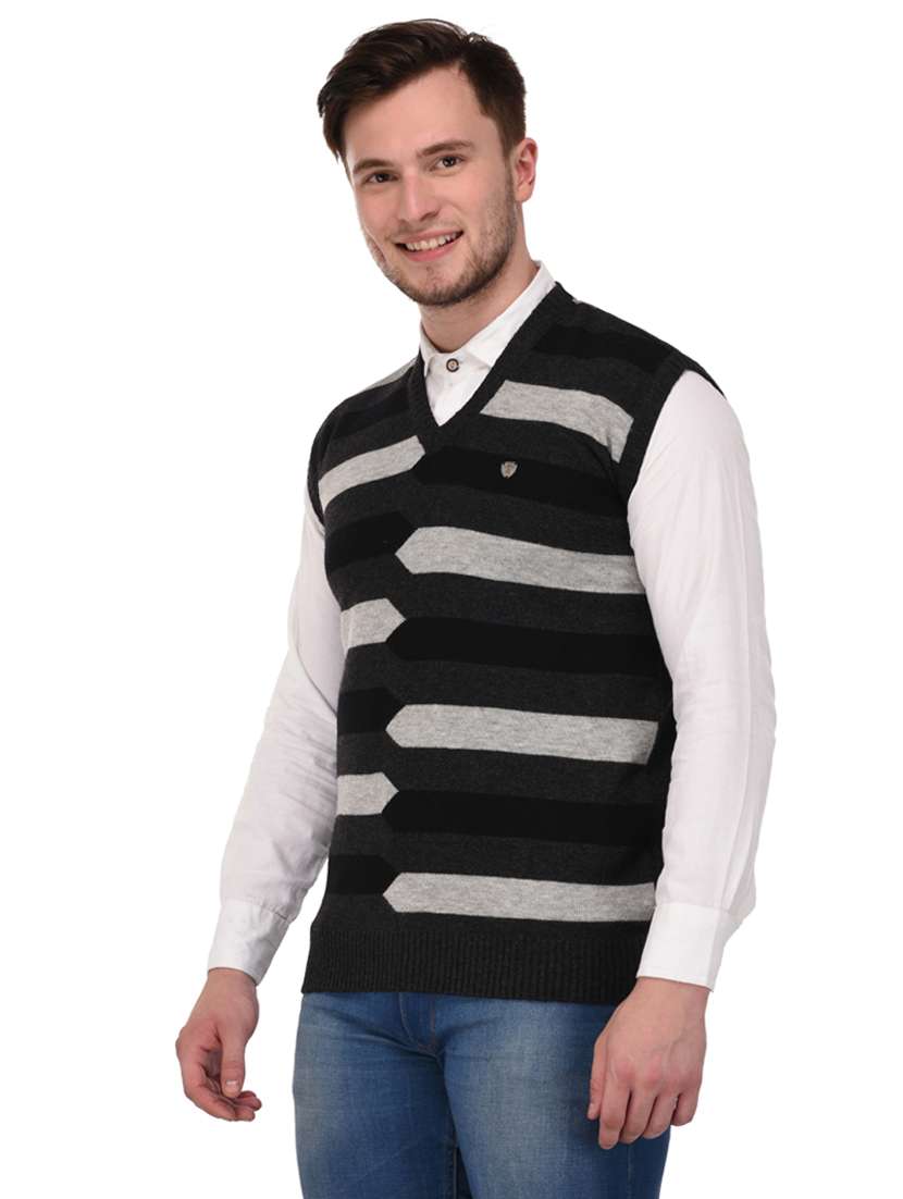 v neck wool blend stripes pullover - 19694806 - Standard Image - 1