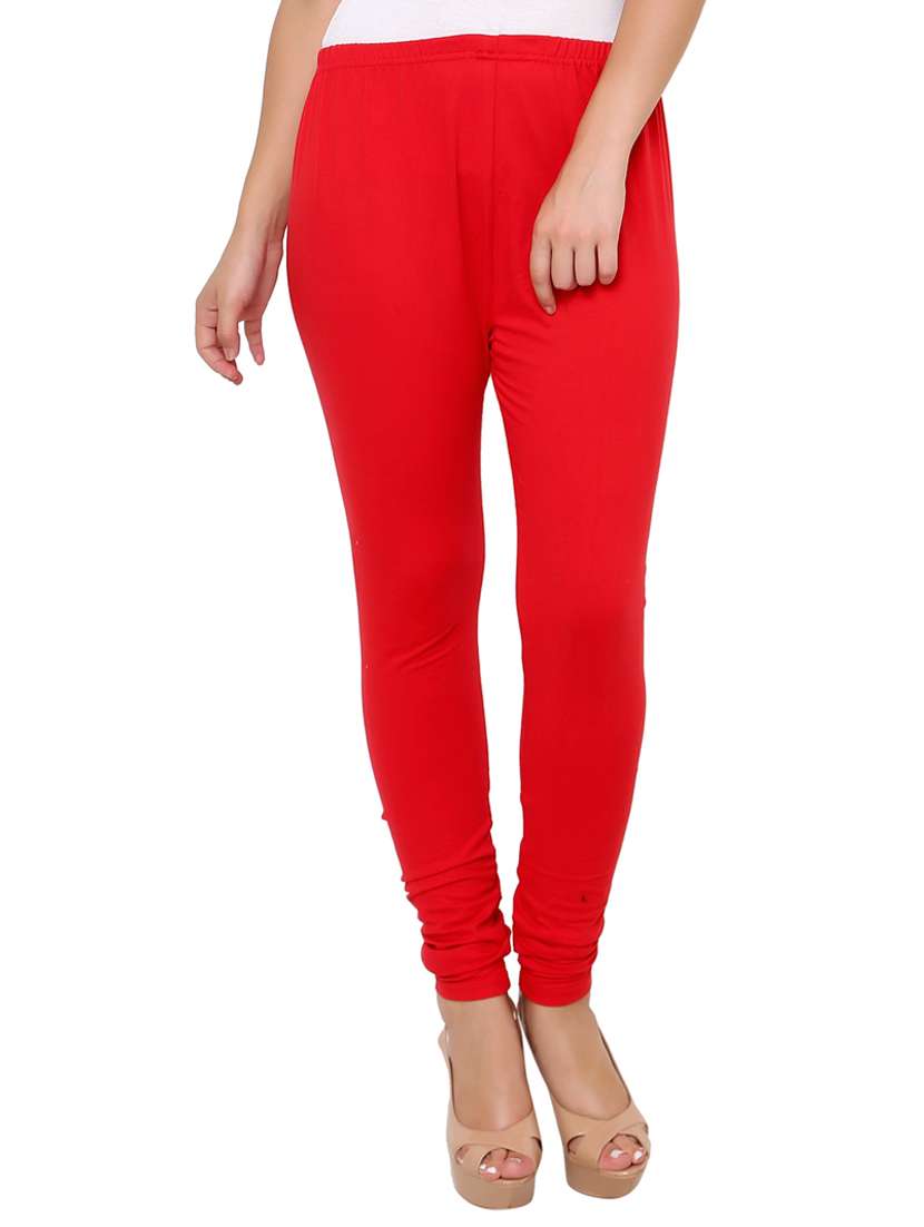 red cotton blend leggings