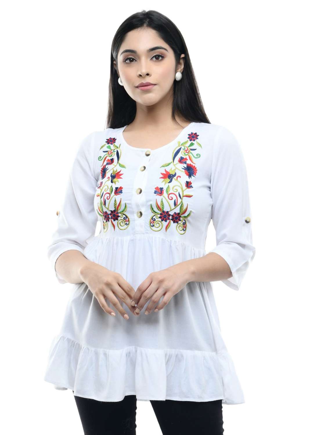 women's peplum round neck top