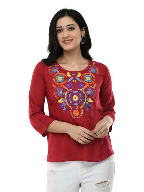 women's straight round neck top - 19695355 - Standard Image - 0
