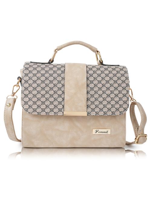 beige leatherette (pu) regular satchel - 19695716 - Standard Image - 0