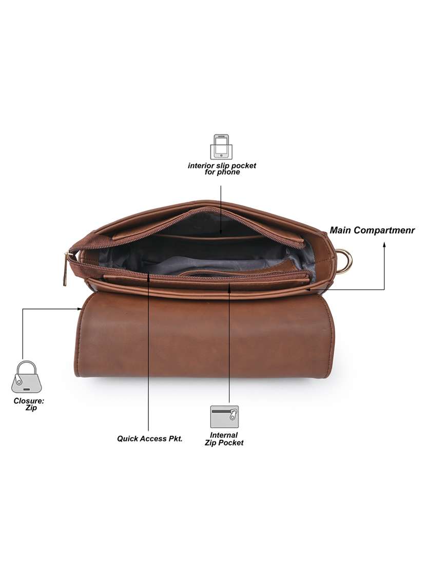 Brown Leatherette (Pu) Sling Bag