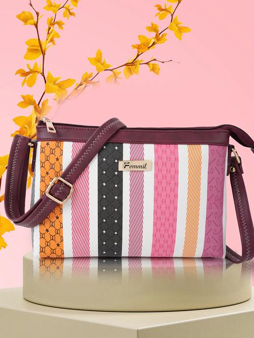 striped leatherette (pu) regular sling bag - 19695721 -  Standard Image - 0