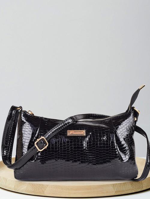 black leatherette (pu) sling bag - 19695800 -  Standard Image - 0