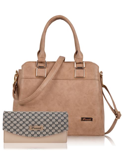 beige leatherette (pu) handbag - 19695834 -  Standard Image - 0
