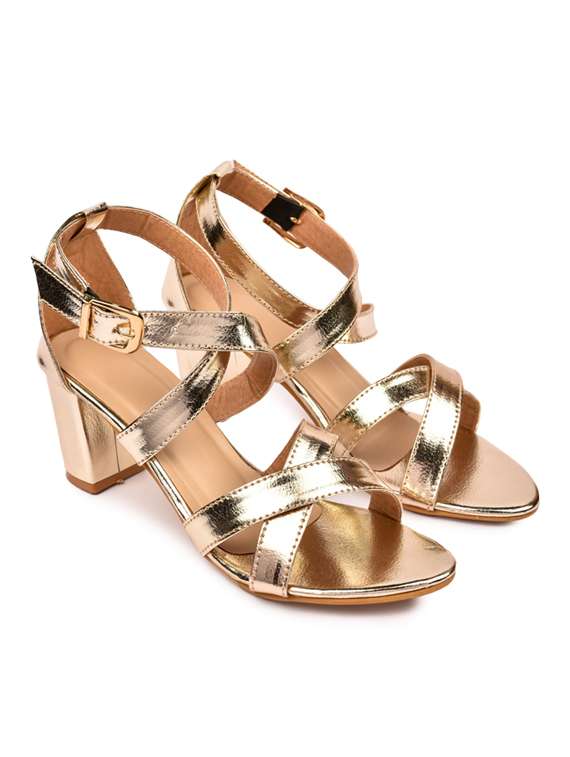 gold ankle strap block heel - 19695983 -  Standard Image - 1