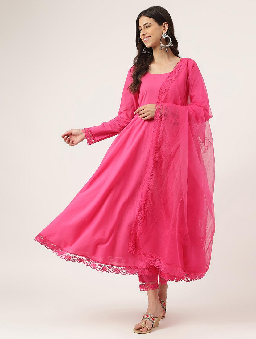 women pink long sleeve kurta pant with dupatta set - 19696282 -  Zoom Image - 0