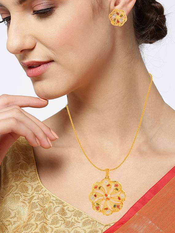 women gold plated pendant with earrings set - 19696636 -  Standard Image - 4
