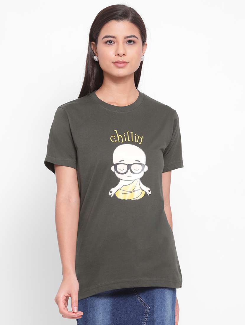 women's chest print round neck t-shirt