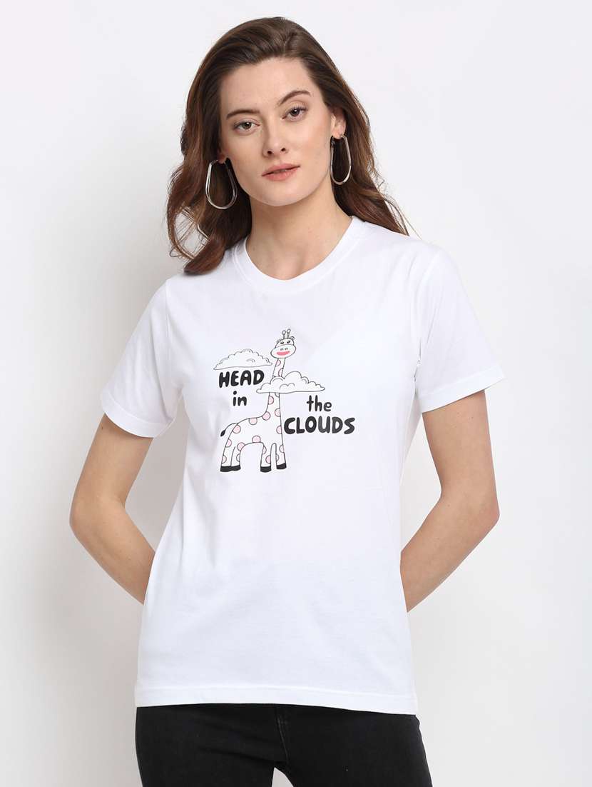 women's chest print round neck t-shirt