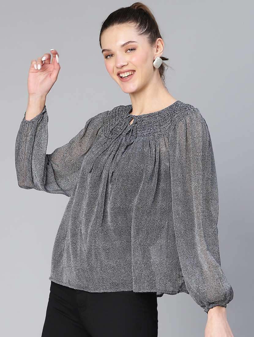 women's blouson key hole neck top - 19696806 - Standard Image - 1