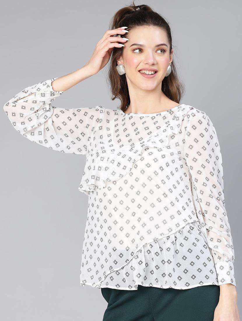 women's ruffle round neck top - 19696831 -  Standard Image - 1