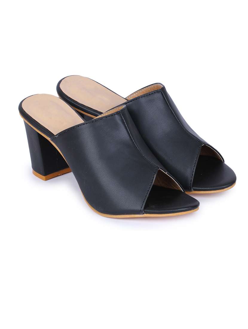 black synthetic slip on sandals - 19696846 -  Standard Image - 1