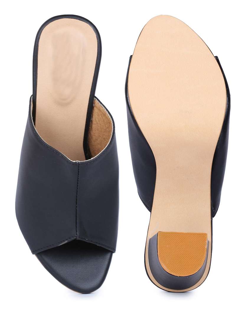 black synthetic slip on sandals - 19696846 -  Standard Image - 4