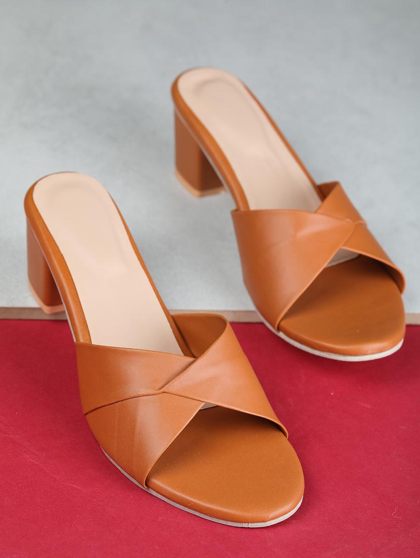 tan slip on block heel - 19696852 - Standard Image - 1
