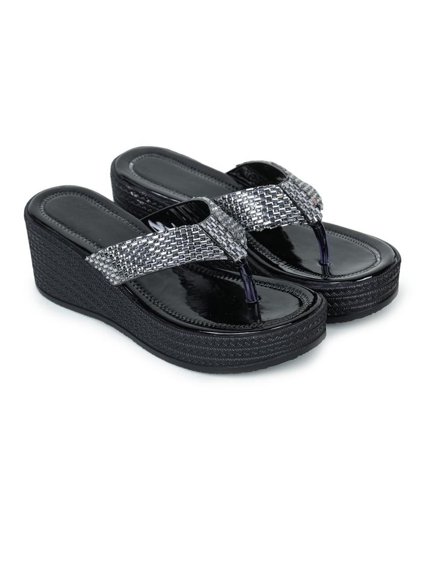 black embellished slip on wedge - 19696859 -  Standard Image - 1
