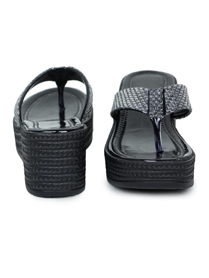 black embellished slip on wedge - 19696859 - Standard Image - 4
