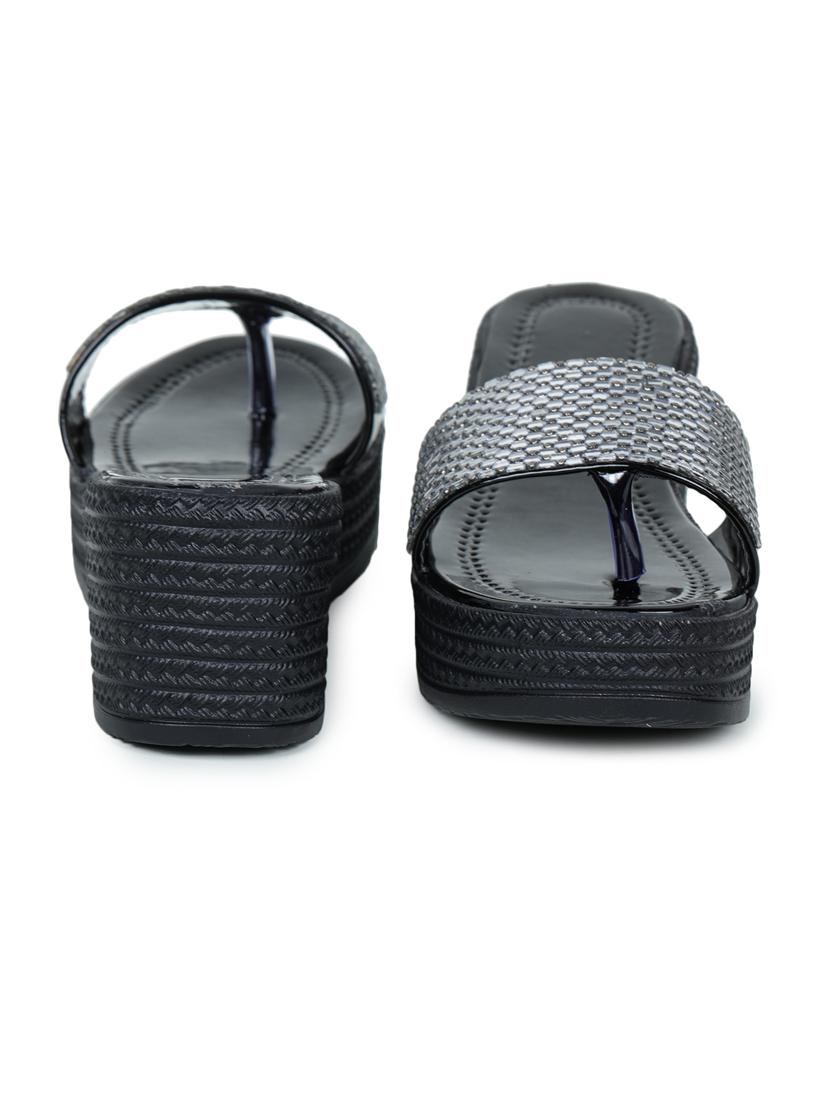 black embellished slip on wedge - 19696863 - Standard Image - 4