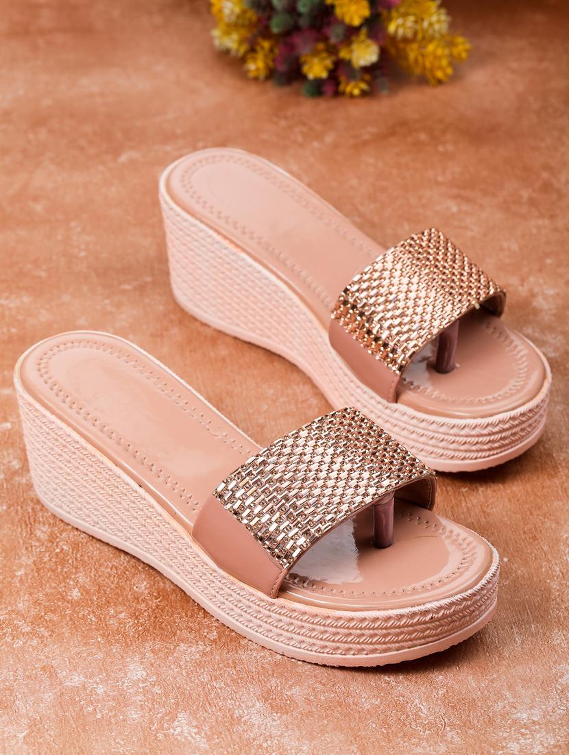 peach embellished slip on wedge - 19696866 - Standard Image - 1