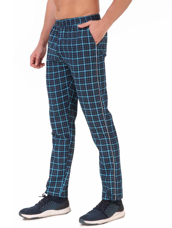 blue cotton blend full length track pant - 19697053 - Standard Image - 1