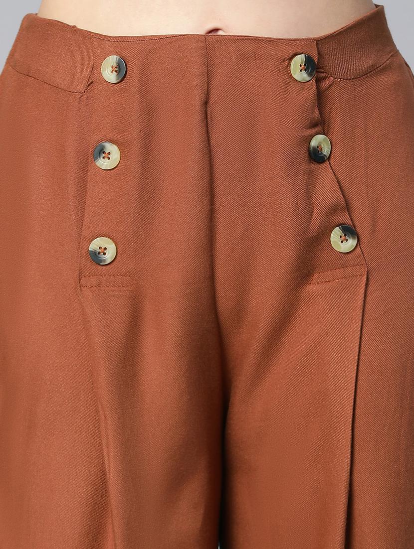 solid brown detailed pleated trouser - 19697146 - Standard Image - 4