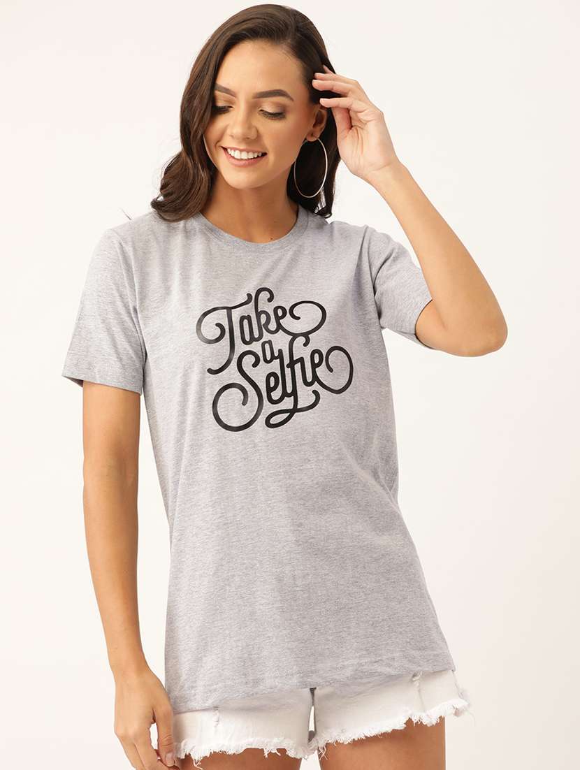 women's chest print round neck t-shirt