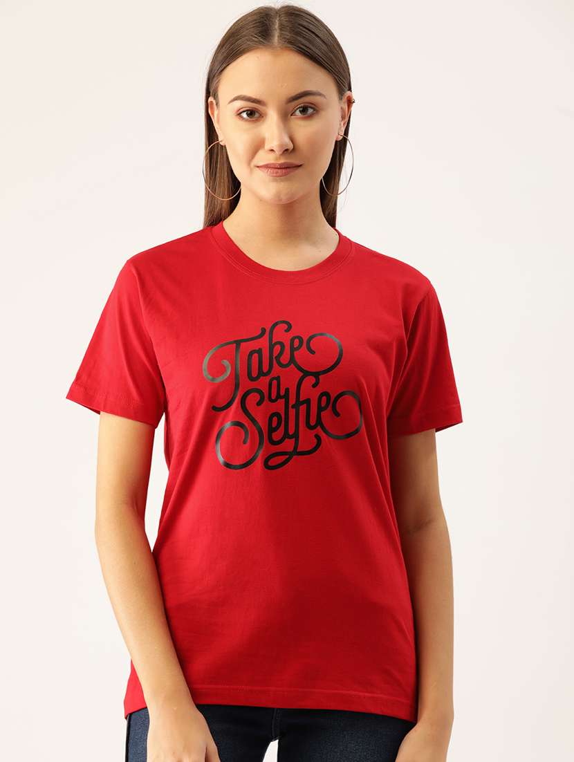 women's chest print round neck t-shirt