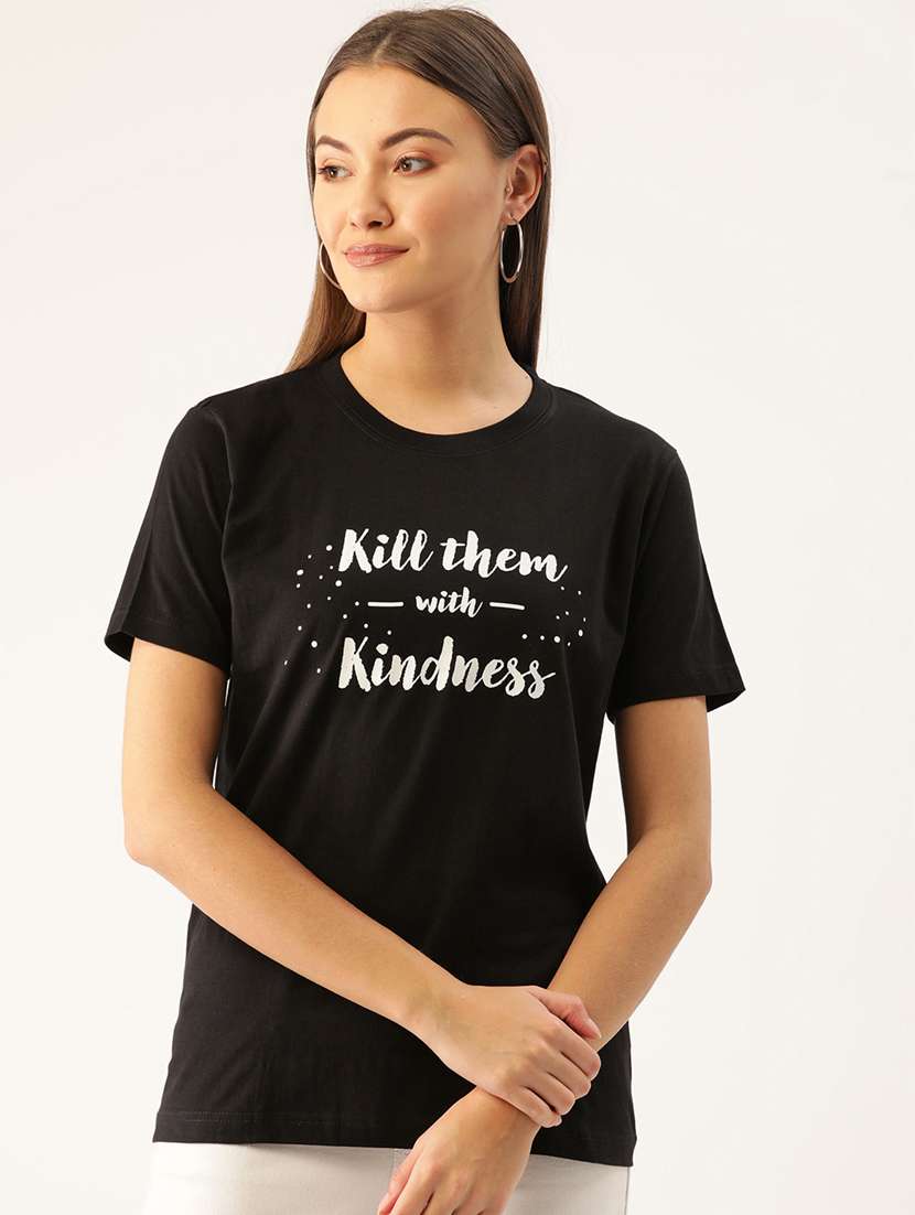 women's chest print round neck t-shirt