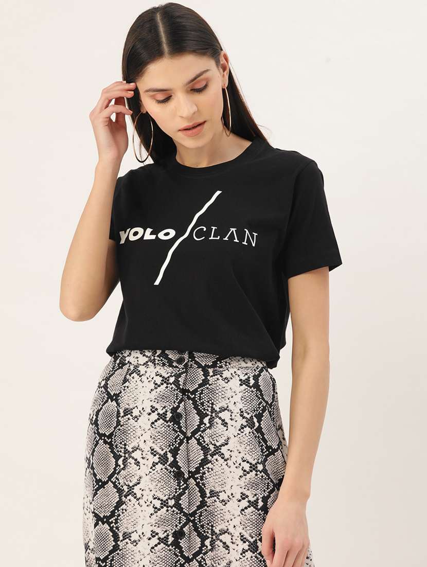 women's chest print round neck t-shirt